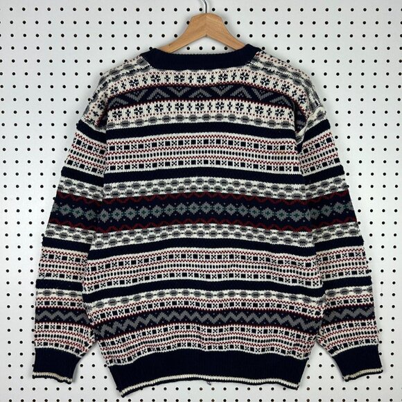 Expressions Northern Isle Cardigan‎ Knit Sweater Large Blue Red Cream Cosby 90s - Picture 4 of 6